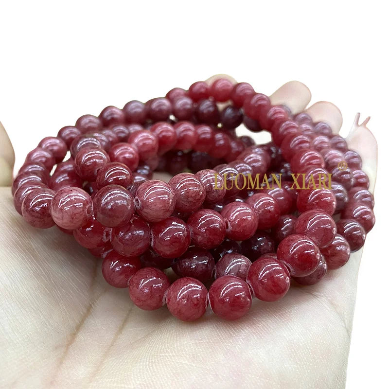 Natural Jade Imitate Kunzite Tourmaline Amber Loose Round Beads for Jewelry Making