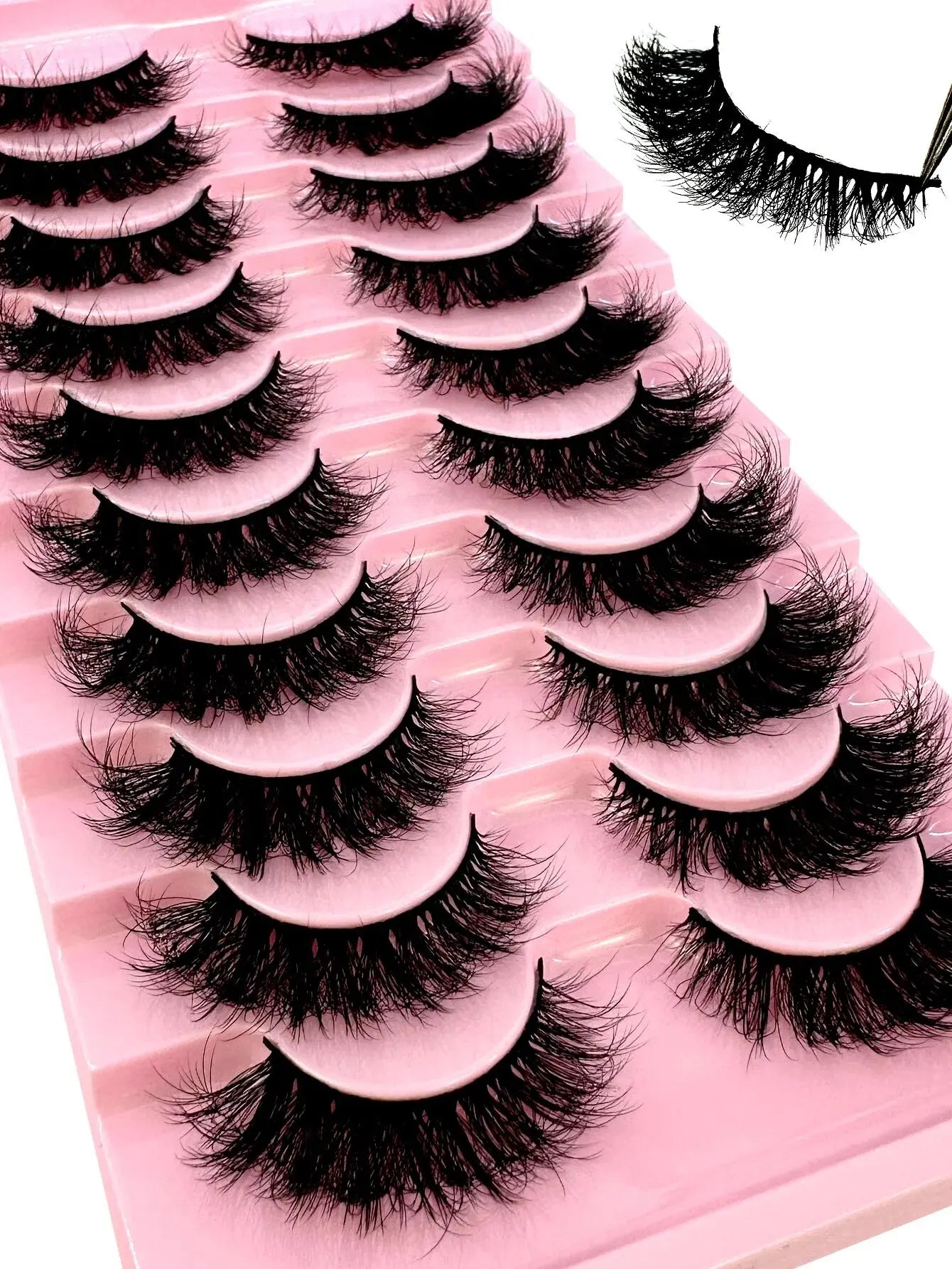 10 Pairs Dramatic Fluffy Faux Mink Cat Eye Lashes - Wispy Long Volume False Eyelashes