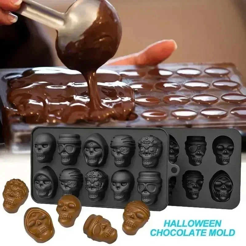 10-Grid Skull Ice Cube Mold for Halloween Kitchen Baking Reusable Silicone DIY Tool