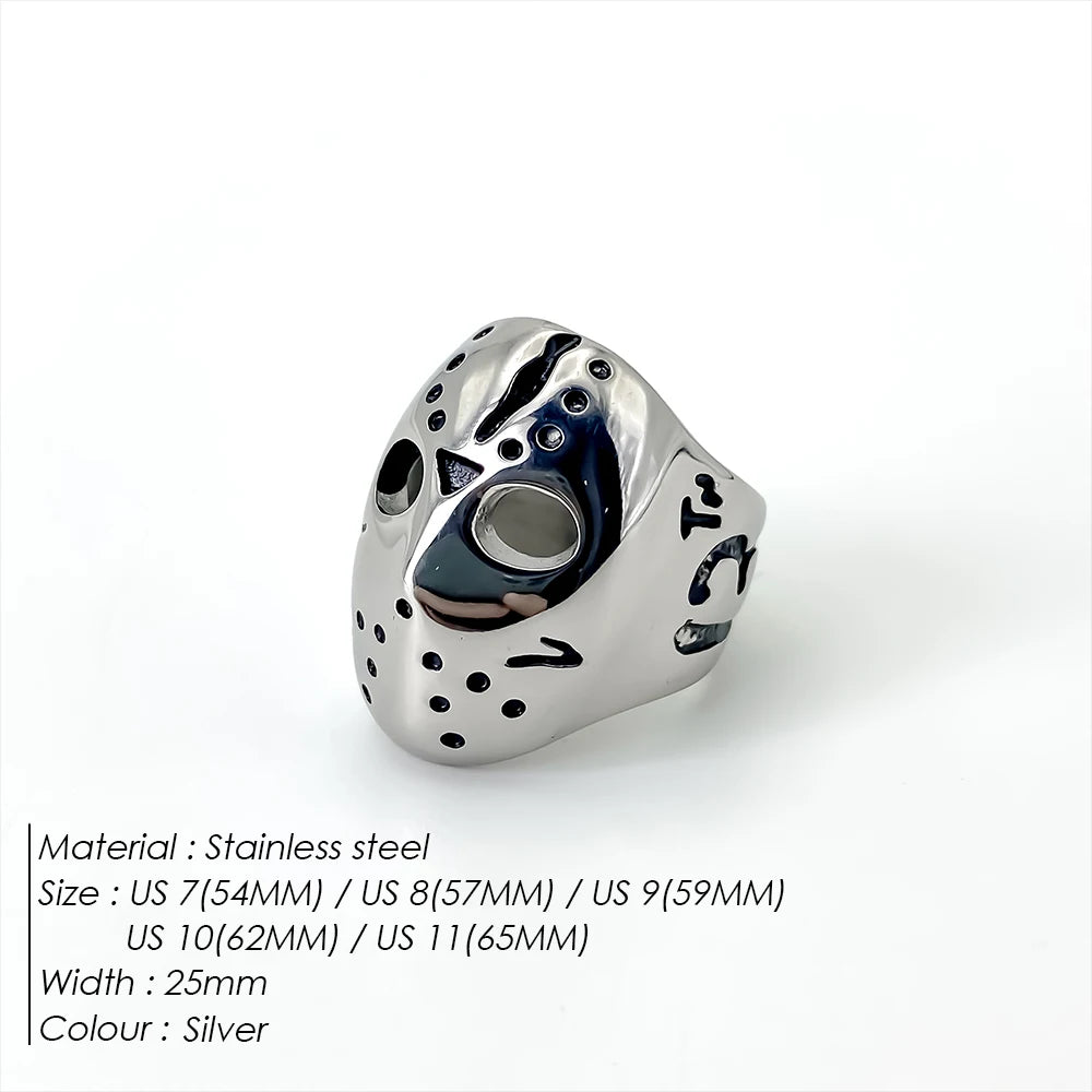 Men's Titanium Steel Punk Ring with Green or White Main Stone - Retro Metal Jewelry