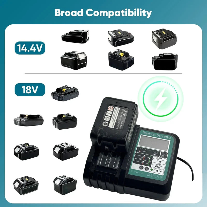 Battery Charger for Makita 14.4V-18V Li-ion Power Tools with LED Display