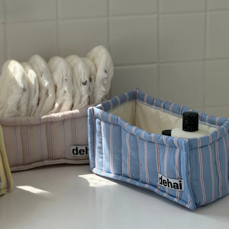 Square Fabric Storage Basket with Lace Flower Design - Desk Organizer, Home Decor