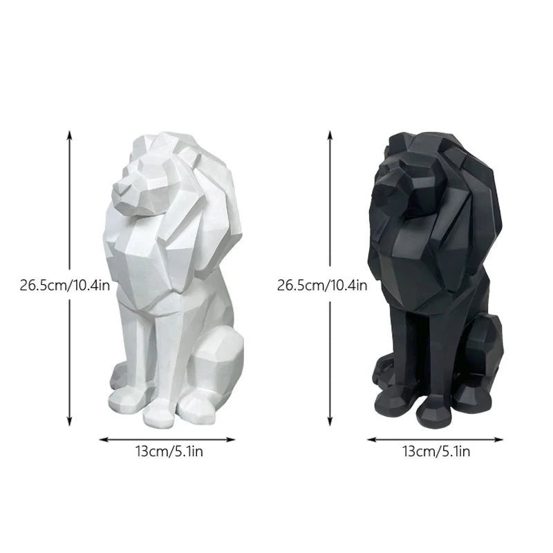 Resin Lion Figurine - Geometric Animal Sculpture for Home & Office Decor