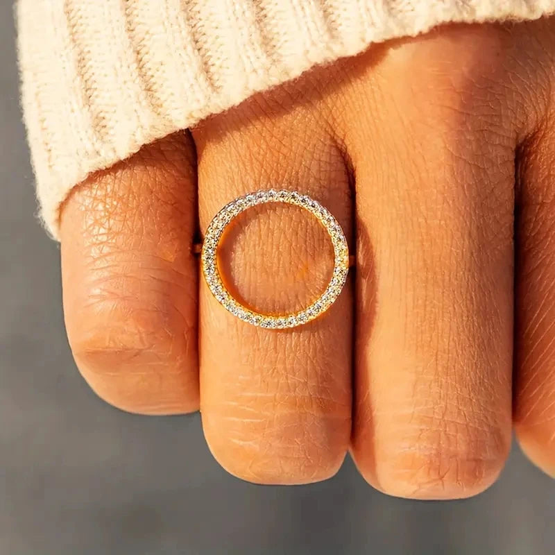 Hollow Round Finger Ring for Women with CZ Stone - Minimalist Wedding Jewelry