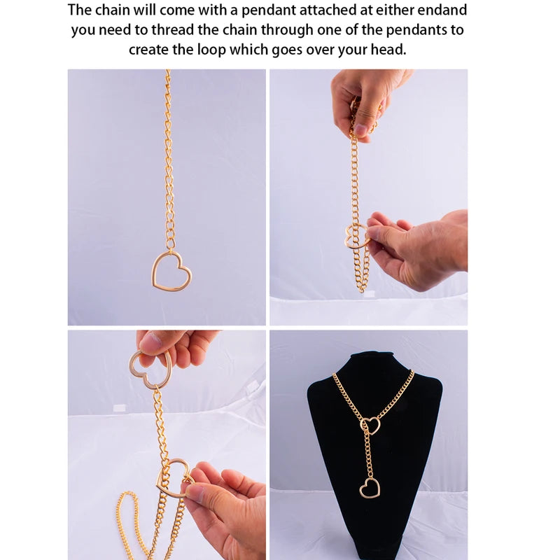 Heart Slip Chain Necklace for Women Punk Rock Goth Jewelry Accessories