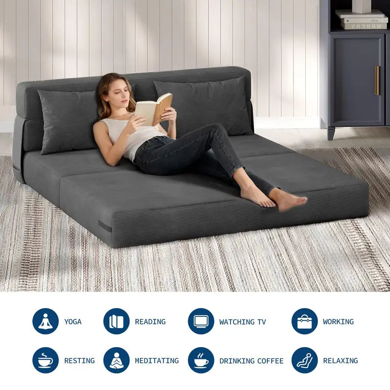 4-in-1 Folding Sofa Bed Convertible Sleeper Couch with Pillow - Space-Saving Loveseat & Chair
