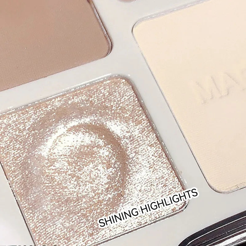 Multifunctional Face Powder Palette with Matte Bronzer, Highlighter & Blush for Contouring and Makeup - All Colors