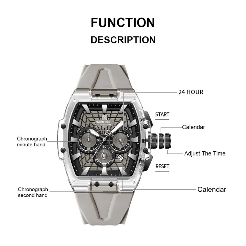 Men's Multifunctional Waterproof Chronograph Watch with Luminous Hands - Silicone Strap