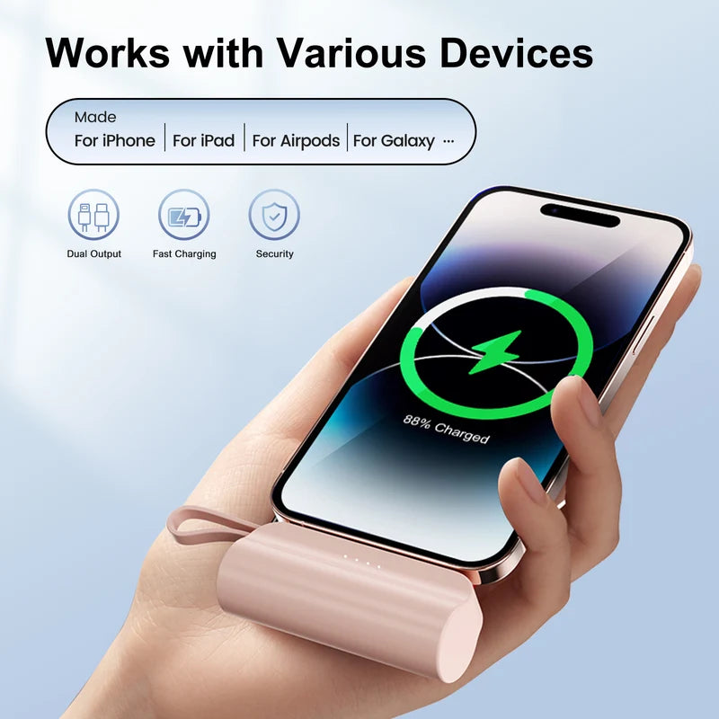 Mini Portable Power Bank 4500mAh Dual USB-C Phone Charger Compact