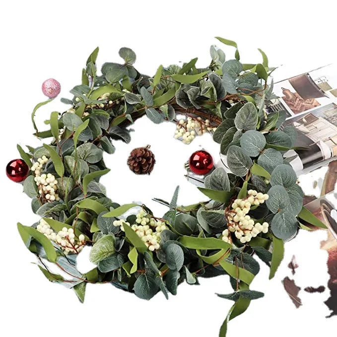 45cm Easter Holiday Garden Rattan Wreath with Eucalyptus Leaf Decor - All Colors