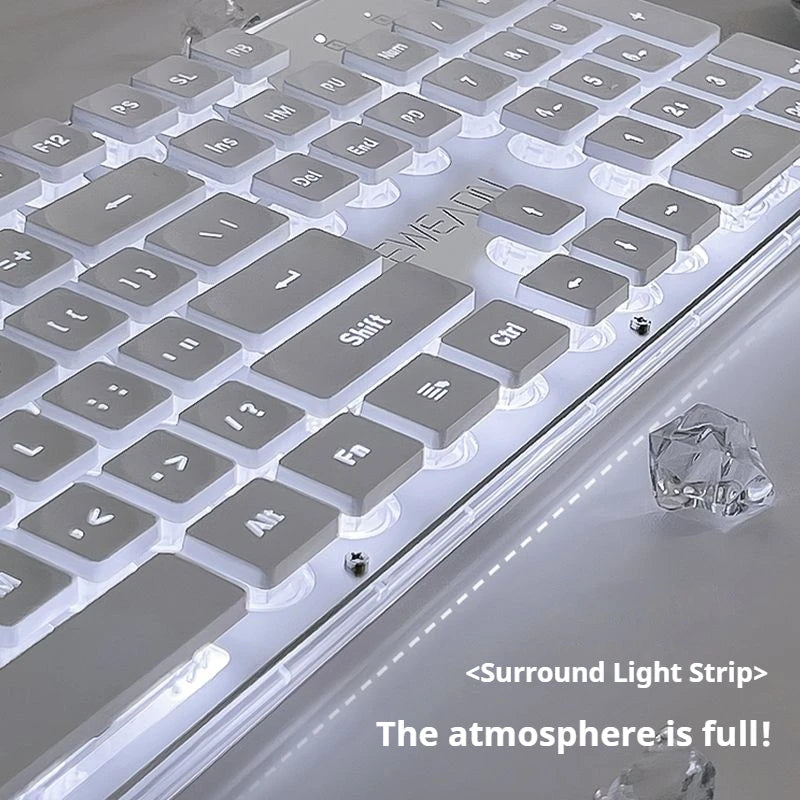 Silent Mechanical Office Keyboard 104 Keys All-Metal Panel Water Drop Keycaps Wired