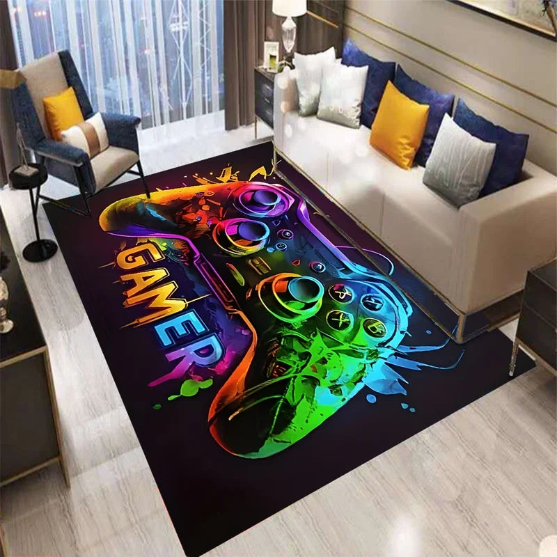 Gaming Rug for Boys Room with Controller Design Non-Slip Carpet for Game Room and Bedroom
