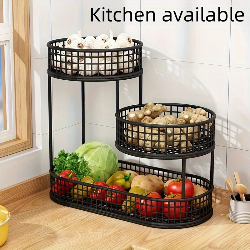 Multi-Layer Stainless Steel Fruit Basket - Round Food Storage Display Rack