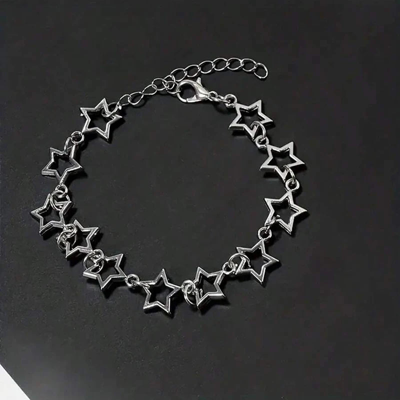 Y2K Star Charm Bracelet for Women Vintage Silver Pentagram Chain Jewelry