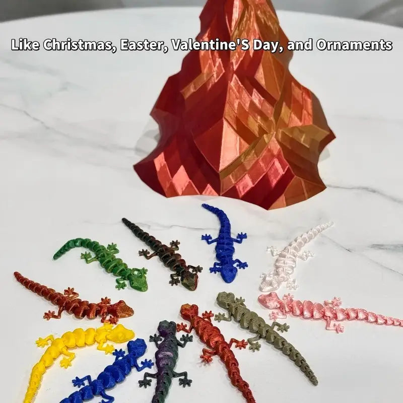 Colorful 3D Printed Movable Joint Lizards Reptile Desktop Ornaments - Set of 20