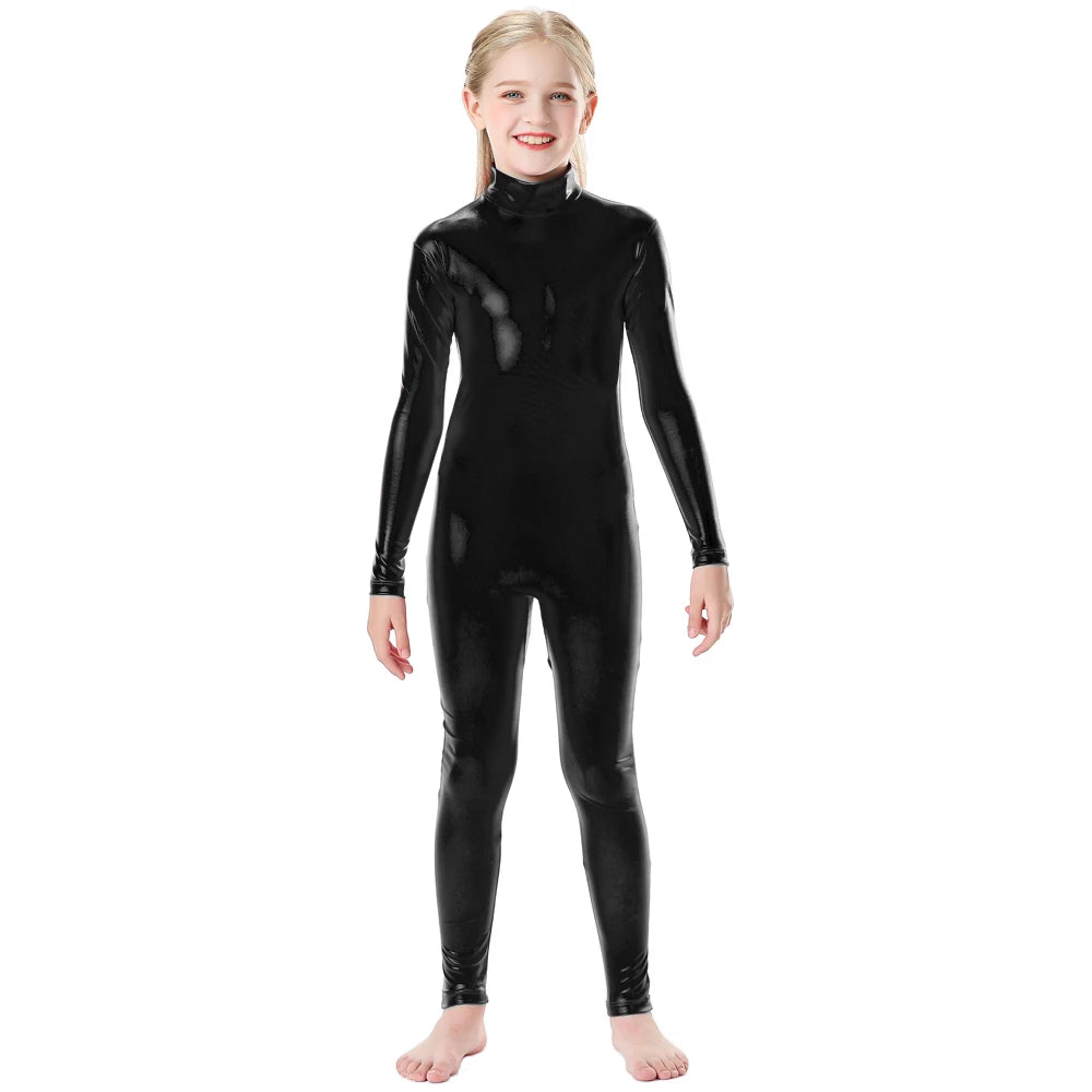 Kids Metallic Long Sleeve Unitard for Dance and Costume Performances