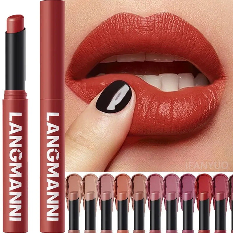 Matte Lipstick Pencil 12 Color Waterproof Long Lasting Non-Stick Lip Makeup