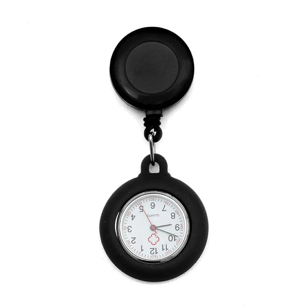 Retractable Nurse Clip-On Quartz Pocket Watch with Silicone Cover - Unisex Medical Fob Watch