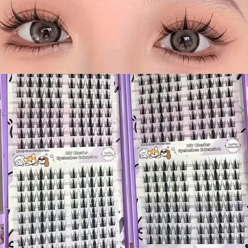 Korean Style Reusable False Eyelash Clusters 320pcs - Slim 13mm for Natural Look