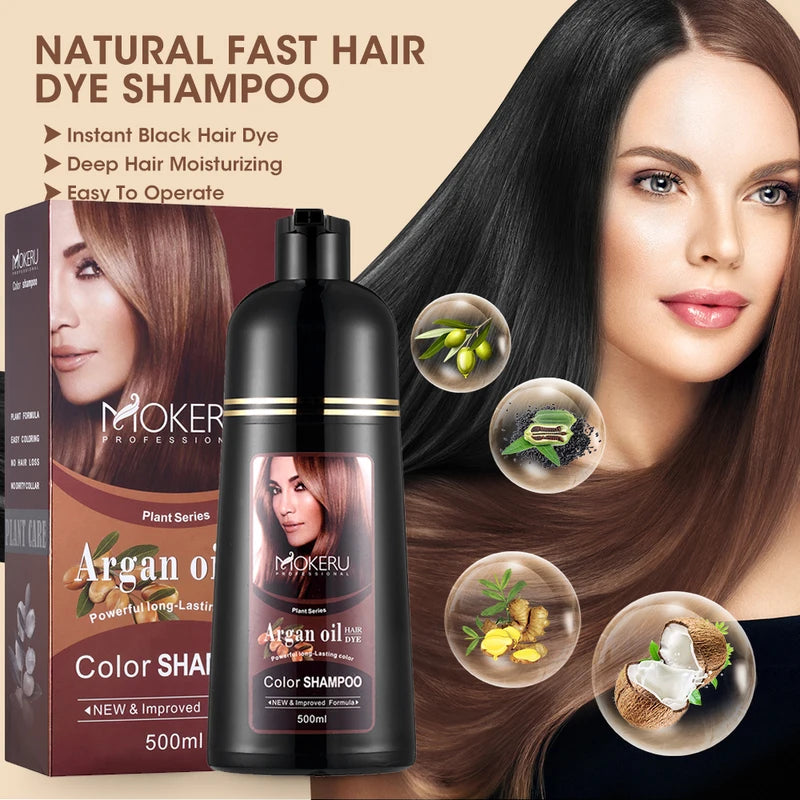 Natural Hair Coloring Shampoo with Argan Oil - Fast Dark Brown Dye & Nourishment