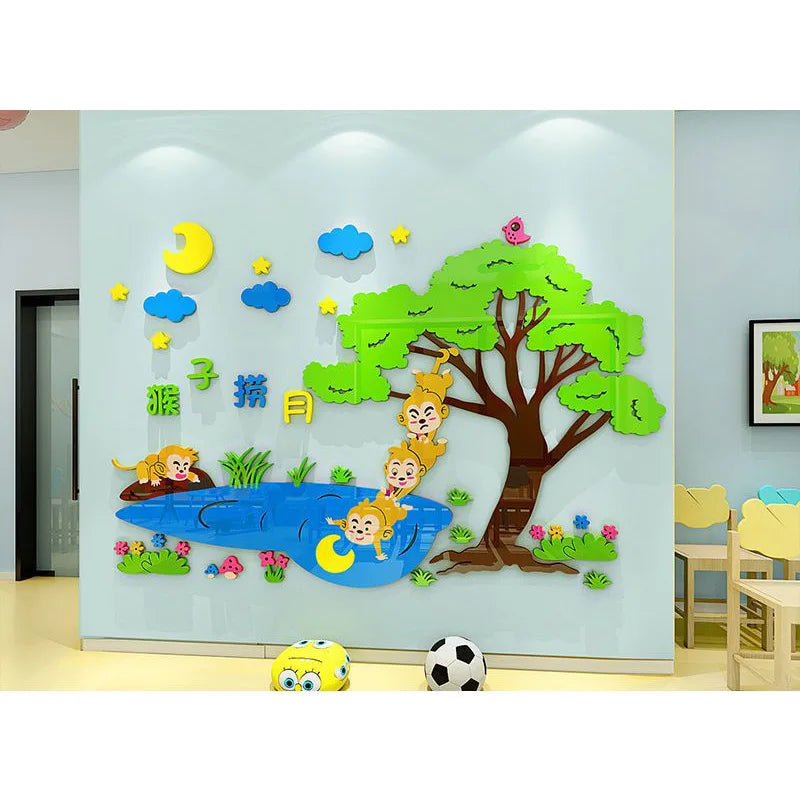 Kids Cartoon Animal Wall Stickers - 3D Acrylic Decor for Child Rooms