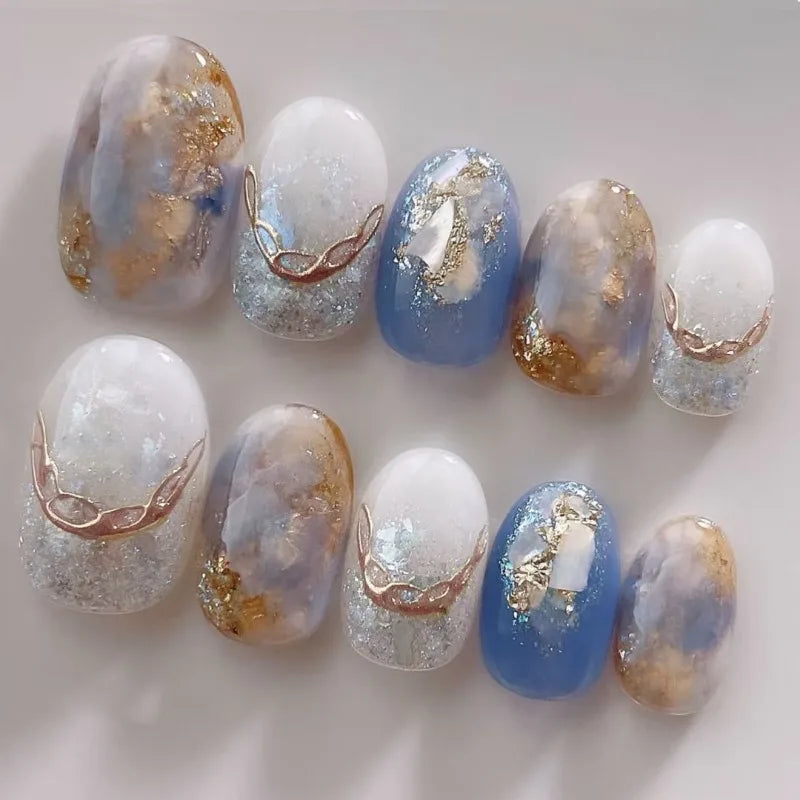 10PCS Gradient Metallic French Nail Tips Set - Press-On Fake Nails for Gift