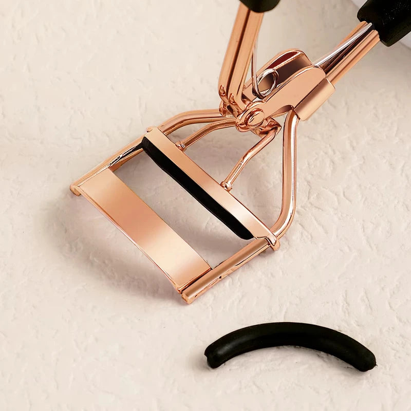 Portable Eyelash Curler Set with Silicone Pads - Stainless Steel Beauty Tool