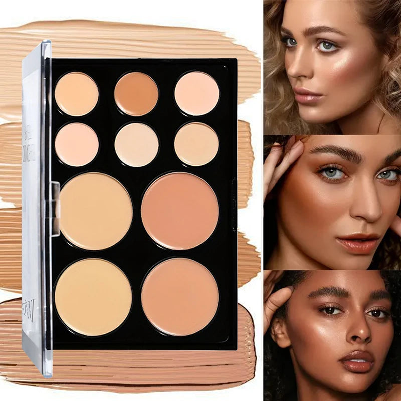10-Color Cream Contour Palette with Brush | Waterproof Face Makeup Kit for Beginners