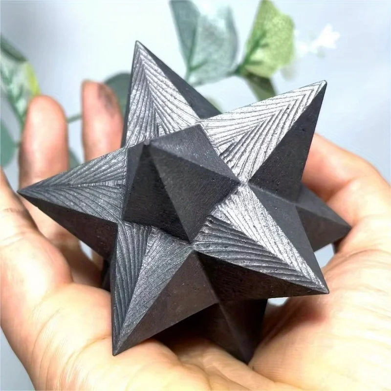 Shungite Merkaba Mineral Geometric Home Decor - Hand Carved Bohemian Gift