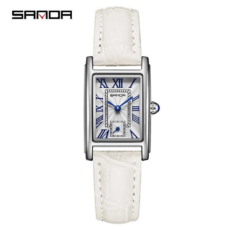 Women’s Elegant Rectangle Dial Quartz Wristwatch Waterproof Steel Leather Band