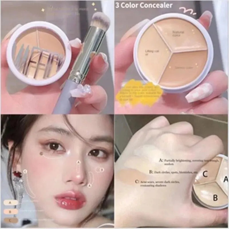 Professional 3-Color Concealer Palette for Dark Circles and Blemishes