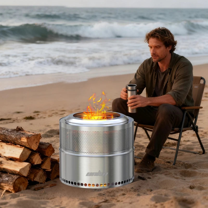19-Inch Smokeless Fire Pit with Carry Bag - Portable Stainless Steel Camping Stove