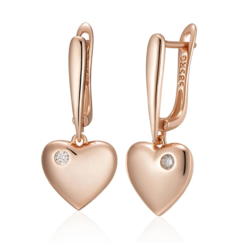 Luxury Heart Drop Earrings with Natural Zircon in Rose Gold for Women