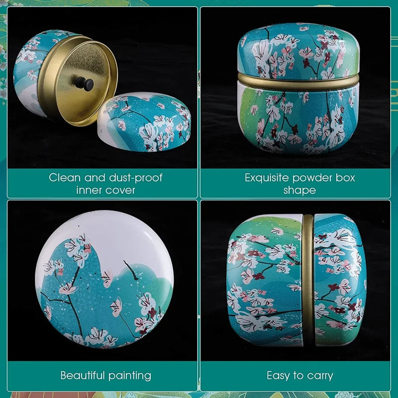 Cosmetic Loose Powder Container with Fluffy Puff & Floral Pattern, Travel Makeup Case