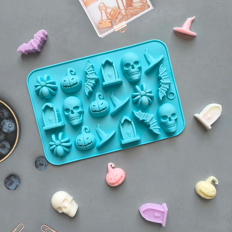 Halloween Silicone Mold Set - Ghost Pumpkin Bat Skull Witch Hat for Baking & Candy Making