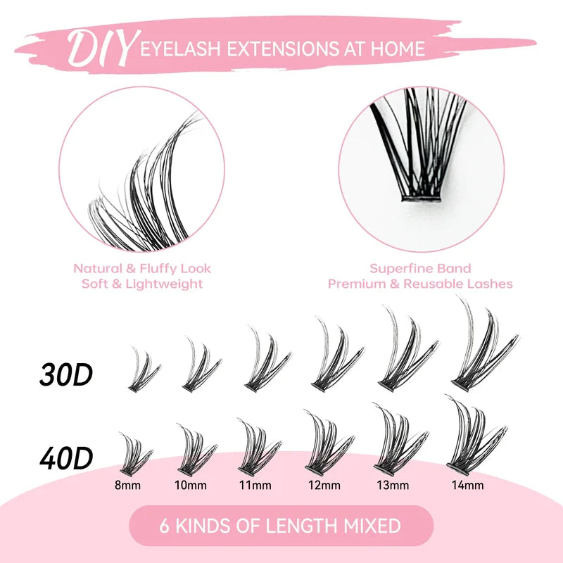 DIY False Eyelash Clusters Kit with Lash Bond, Seal & Applicator - Multiple Colors