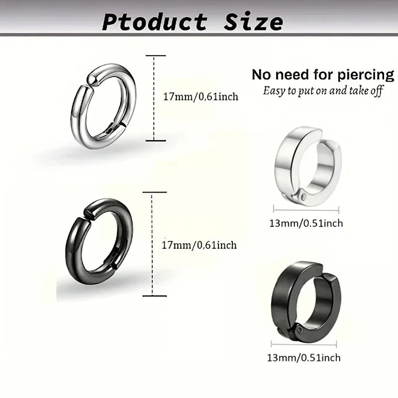 Piercing-Free Punk Style Ear Clip Set - Stainless Steel Circle Cuffs, Trendy Jewelry Gift