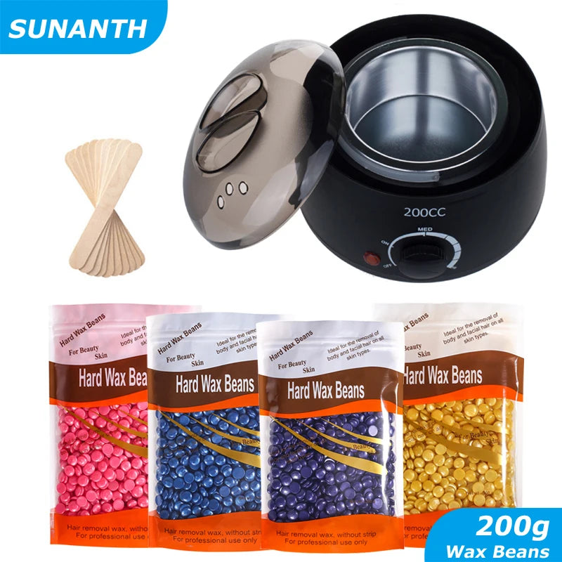 Hard Wax Beans Waxing Kit with Warmer for Hair Removal - Complete Body Wax Heater