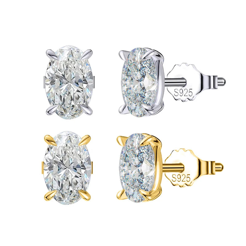 Women Oval Moissanite Stud Earrings 0.5-3ct Silver Jewelry Gift