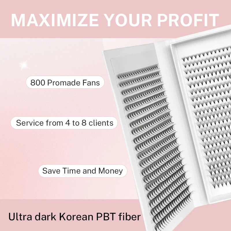 800/1600 Fans Premade Volume Eyelash Fans with Sharp Pointed Base for Russian Volume Eyelash Extensions