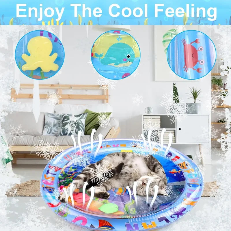 Inflatable Water Sensory Play Mat for Cats and Dogs - Fish Ocean Theme, Thickened PVC