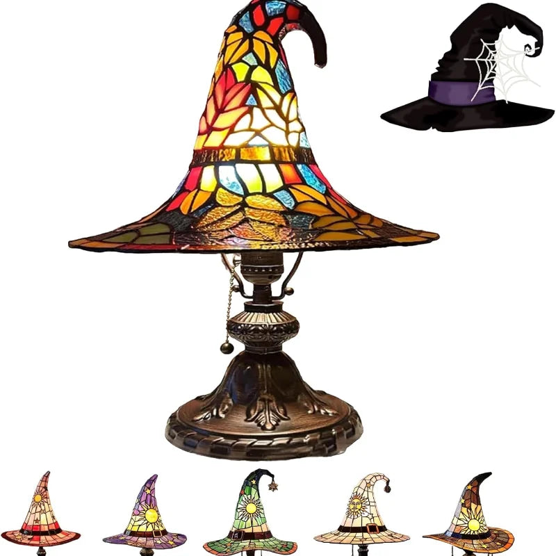 Stained Glass Witch Hat Night Light - USB Powered Table Lamp for Bedroom & Living Room Decor