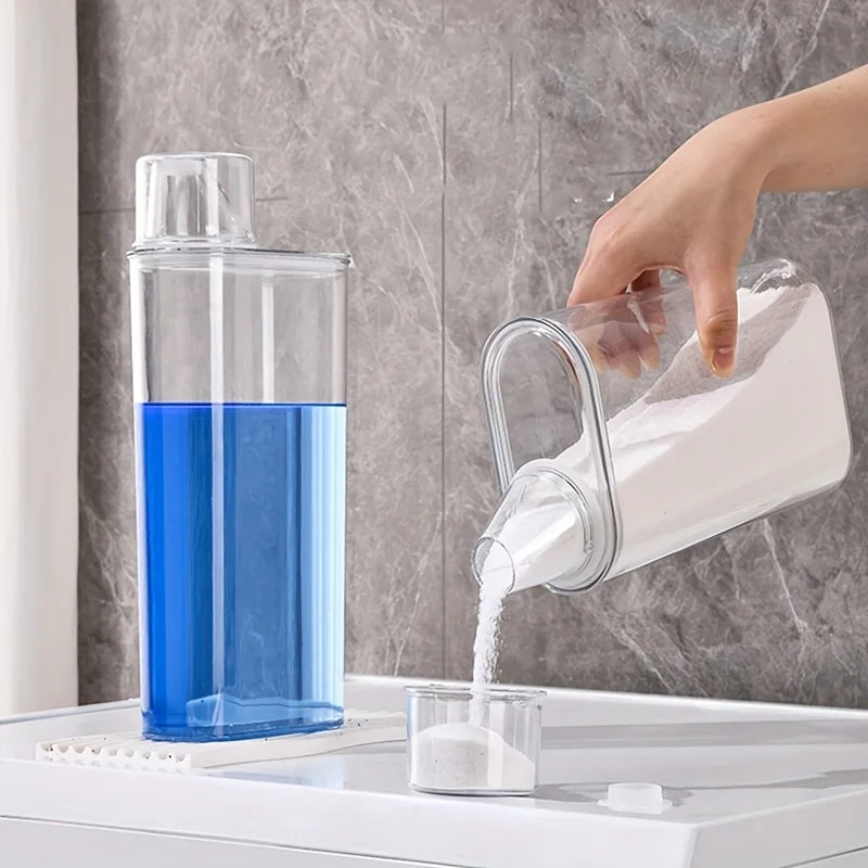 Transparent Laundry Detergent Dispenser with Measurement Markings - Storage Box for Powder, Bleach, Fabric Softener