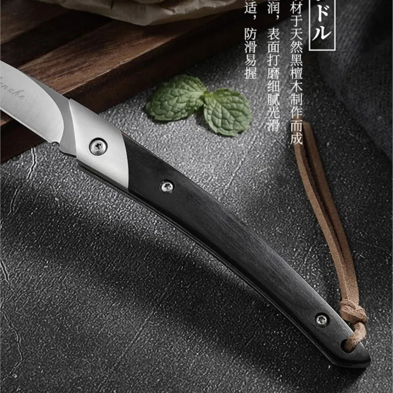 Foldable Fruit Knife with D2 Steel Blade and Ebony Handle - Portable Kitchen Tool