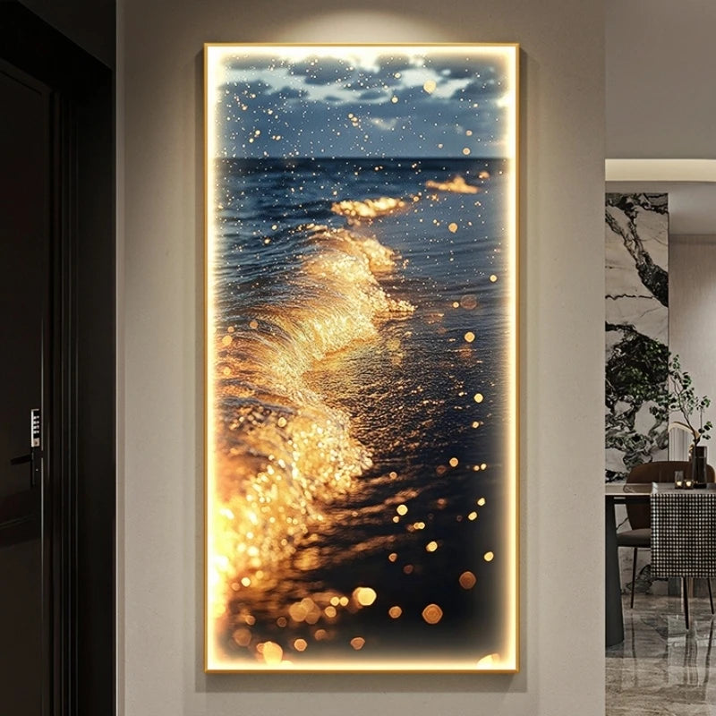 Modern LED Wall Lamp for Living Room & Entrance Decor - Gold Sea Wave Abstract Design