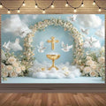 2D Wedding Banner with Golden Chalice, White Dove & Floral Arch - Party Decoration