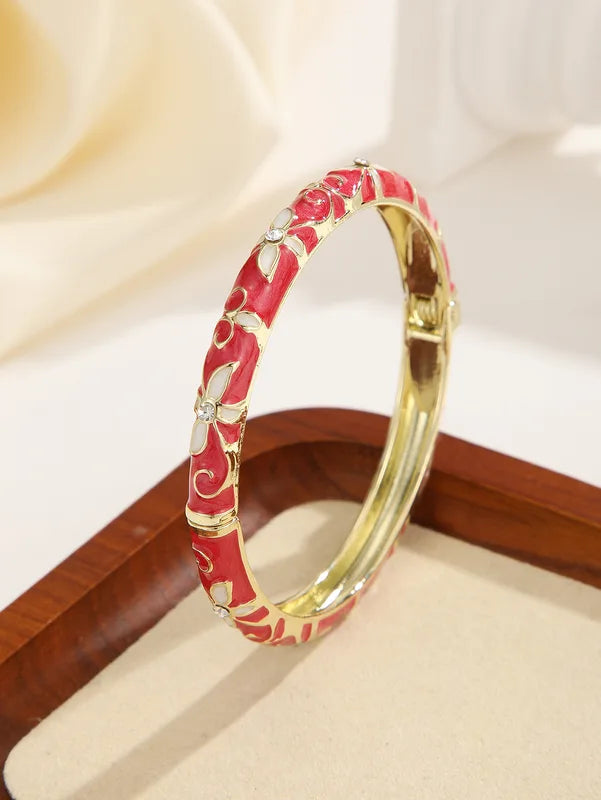 Colorful Floral Oil-Drip Four-Leaf Clover Bracelet for Women Ethnic Style Enamel Jewelry