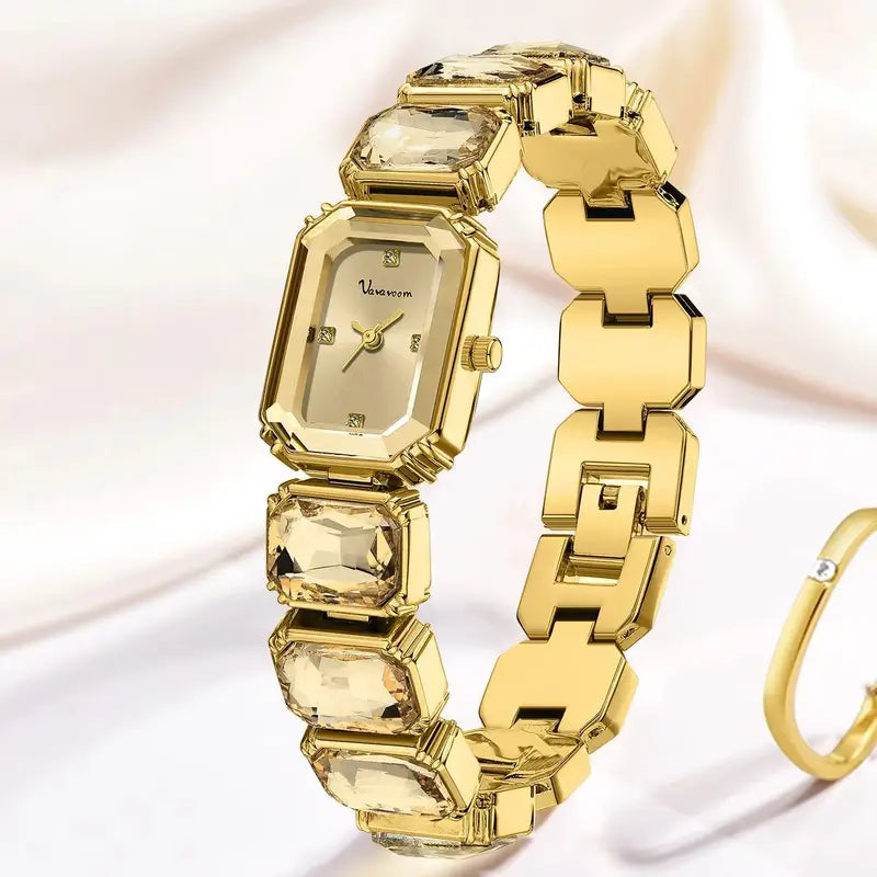 Luxury Women’s Square Dial Quartz Watch with Bracelet Strap - Small Gold Silver Pink Green