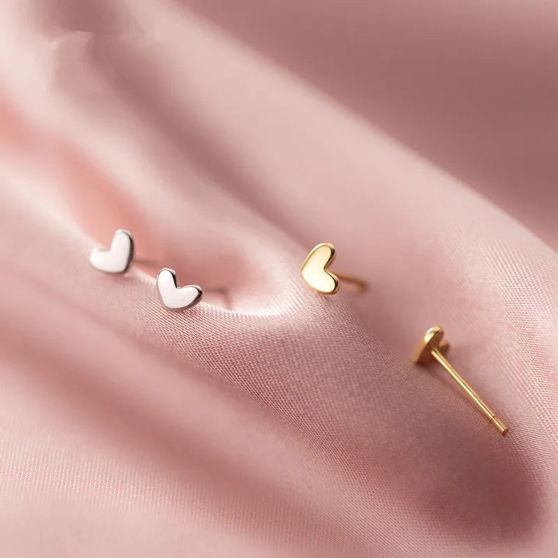 Minimalist Sterling Silver Heart Stud Earrings for Women and Teens