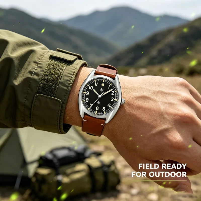 Men's Retro Field Watch 38mm Sapphire Glass Waterproof Quartz Sport Watch
